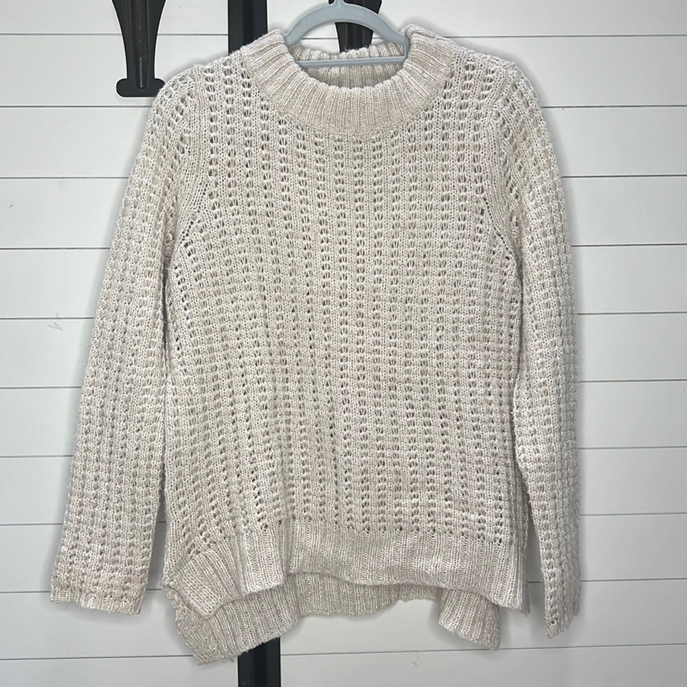 Anthropologie Field Flower waffle knit cream sweater size Large